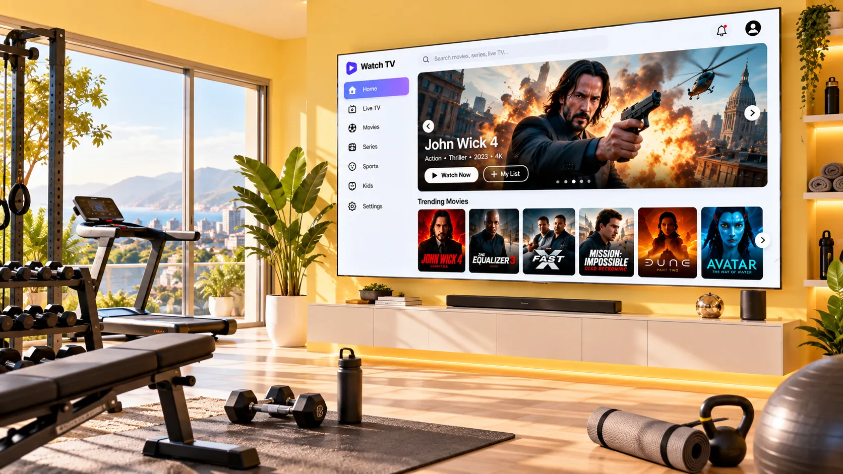 Champions League Spiel live auf einem Smart-TV via IPTV-Stream mit EPG-Anzeige